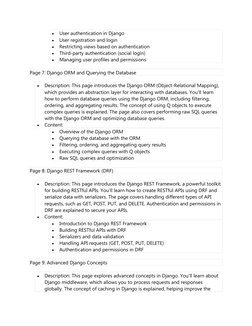 
User authentication in Django

User registration and login

Restricting views based on authentication

Third-party authe