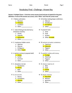 Vocabulary Test Answer Key | PDF