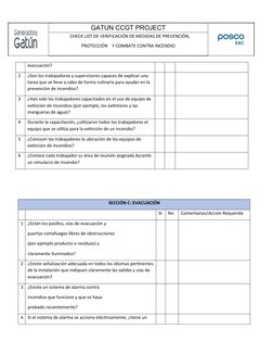 GATUN CCGT PROJECT
   CHECK LIST DE VERIFICACIÓN DE MEDIDAS DE PREVENCIÓN, 
PROTECCIÓN    Y COMBATE CONTRA INCENDIO
evacuació