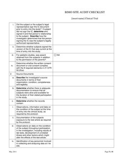 BIMO Site Audit Checklist for Clinical Trials | PDF | Institutional ...