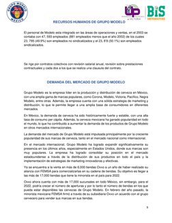 9 
 
RECURSOS HUMANOS DE GRUPO MODELO 
 
El personal de Modelo esta integrado en las áreas de operaciones y ventas, en el 2
