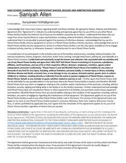 HIGH SCHOOL SUMMER PASS PARTICIPANT WAIVER, RELEASE AND ARBITRATION AGREEMENT 
Print name: 
E-mail address: 
 
I acknowledge