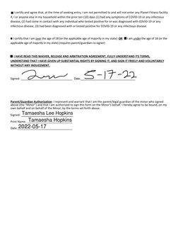 □I certify and agree that, at the time of seeking entry, I am not permitted to and will not enter any Planet Fitness facility