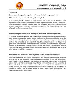 UNIVERSITY OF MINDANAO – TAGUM
Arellano St. Tagum City
DEPARTMENT OF TEACHER EDUCATION
Processing 
Examine the data you have