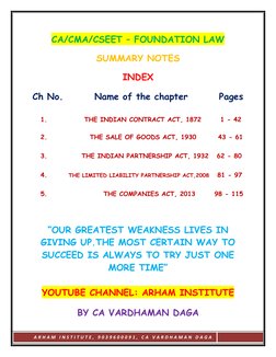 A R H A M  I N S T I T U T E ,  9 0 3 9 6 0 0 0 9 1 ,  C A  V A R D H A M A N  D A G A  
 
 
 
CA/CMA/CSEET – FOUNDATION LAW