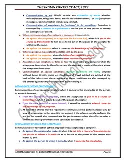 THE INDIAN CONTRACT ACT, 1872 
 
ARHAM INSTITUTE, CA VARDHAMAN DAGA, 9039600091 
Page 6 
 
 Communication by act: Would incl