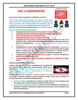 THE INDIAN CONTRACT ACT, 1872 
 
ARHAM INSTITUTE, CA VARDHAMAN DAGA, 9039600091 
Page 8 
 
UNIT -2: CONSIDERATION 
 
 
DEFINA