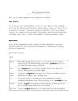 Biomolecules Detection Lab Report | PDF | Biomolecules | Oil