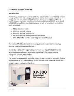 Sysmex XP-300 Hematology Analyzer Guide | PDF | Tissue (Biology) | Body ...
