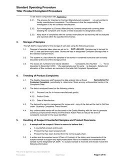 Standard Operating Procedure                                          
Title: Product Complaint Procedure 
__________________
