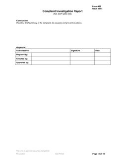 Form-405 
 
 
 
 
 
 
 
 
 
 
 
 
Issue date:  
Complaint Investigation Report 
(Ref. SOP QMS-055) 
Ì¸·