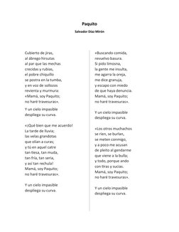 Paquito 
Salvador Díaz Mirón
Cubierto de jiras,
al ábrego hirsutas
al par que las mechas
crecidas y rubias,
el pobre chiquill