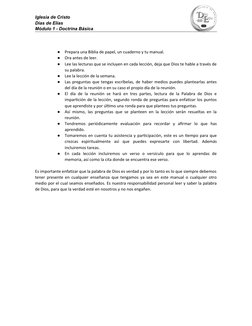 Iglesia de Cristo 
Días de Elías 
Módulo 1 - Doctrina Básica
●
Prepara una Biblia de papel, un cuaderno y tu manual.
●
Ora an