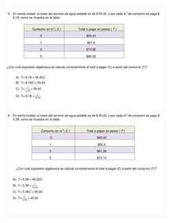 5. En cierta ciudad, el costo del servicio de agua potable es de $ 55.42, y por cada m3 de consumo se paga $ 
6.18, como se m