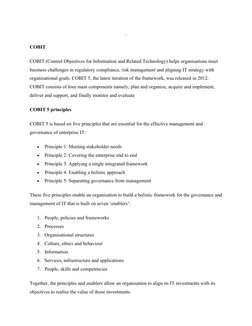  
COBIT  (mailto:servicecentre@itgovernance.co.uk?subject=Speak%20to%20an%20expert)
COBIT (Control Objectives for Information