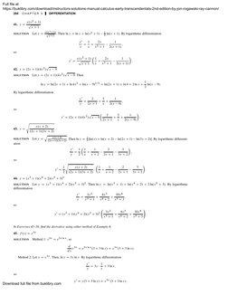 294
C H A P T E R 3
DIFFERENTIATION
41. y D x.x2 C 1/
p
x C 1
SOLUTION
Let y D x.x2C1/
p
xC1 . Then ln y D ln x C ln.x2 C 1/