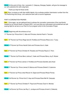 Mrose: At this point of time, Hon. Leonardo C. Calaycay, Brangay Captain, will give his message to 
us. Let’s welcome him wit