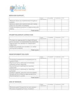 RBT Session Supervision Checklist | PDF | Reinforcement | Psychology