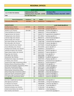 REGIONAL OFFICES  
 
NORTHERN REGION 
 O/o DY DIRECTOR GENERAL 
Safdarjung Airport Office 
IGI Airport Office 
Safdarjung Air