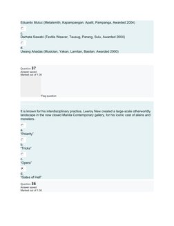 Eduardo Mutuc (Metalsmith, Kapampangan, Apalit, Pampanga, Awarded 2004)
c.
Darhata Sawabi (Textile Weaver, Tausug, Parang, Su