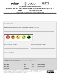 Grade 3 CRLA Literacy Assessment Form | PDF | Literacy | Cognitive Science