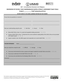 Grade 3 CRLA Literacy Assessment Form | PDF | Literacy | Cognitive Science