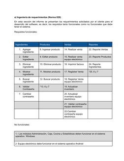 a) Ingeniería de requerimientos (Norma 830)
En esta sección del informe se presentan los requerimientos solicitados por el cl