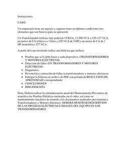 Instrucciones 
CASO: 
Un empresario tiene un negocio y requiere tener en óptimas condiciones tres 
elementos que son básicos