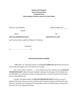 Search Warrant Application for Peak Fuel | PDF | Affidavit | Arrest Warrant