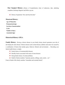 Past  Surgical  History:  History  of  hospitalization  (time  of  admission,  date,  admitting
complaint, discharge diagnosi