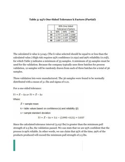 Table 5: 95% One-Sided Tolerance k Factors (Partial)
The calculated k value is 3.043. (The k value selected should be equal t