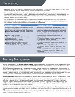 Forecasting
Forecasts can be used to predict future sales within an organization. Forecast data is aggregated from each use