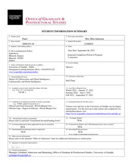 STUDENT INFORMATION SUMMARY 
1.  Family name: 
                     Patel 
2.  First name and initials: 
Het, Bhavinkumar