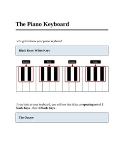 The Piano Keyboard
Let's get to know your piano keyboard.
Black Keys/ White Keys
If you look at your keyboard, you will see t
