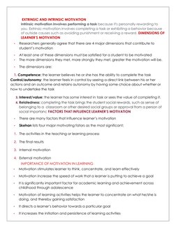 EXTRINSIC AND INTRINSIC MOTIVATION   
Intrinsic motivation involves performing a task because it's personally rewarding to