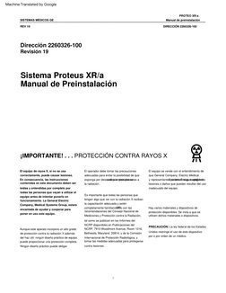 Dirección  2260326-100
Sistema  Proteus  XR/a
Manual  de  Preinstalación
¡IMPORTANTE! . . .  PROTECCIÓN  CONTRA  RAYOS  X
i
E