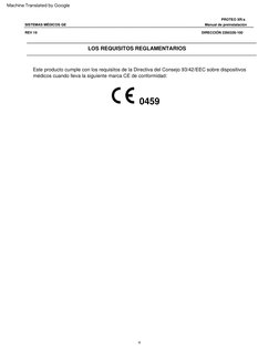 LOS  REQUISITOS  REGLAMENTARIOS
0459
REV  19
Manual  de  preinstalación
iii
SISTEMAS  MÉDICOS  GE
PROTEO  XR/a
DIRECCIÓN  226