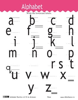 Alphabet 
Page
Alphabet Practice (v1.0) by Kulsoom 
www.abbythepup.co
Write the lowercase letters.
a 
b   c   d
e 
f   g   h