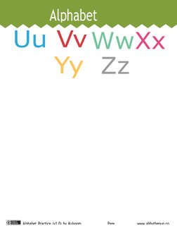 Alphabet 
Page
Alphabet Practice (v1.0) by Kulsoom 
www.abbythepup.co
Uu Vv
Yy
WwXx
Zz

