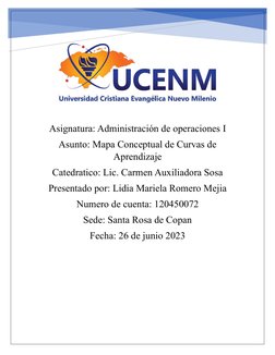 Asignatura: Administración de operaciones I 
Asunto: Mapa Conceptual de Curvas de 
Aprendizaje 
Catedratico