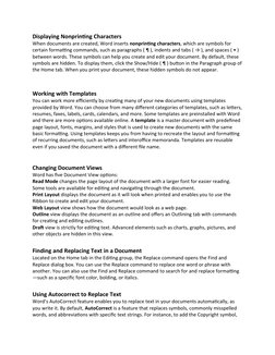 Displaying Nonprinting Characters
When documents are created, Word inserts nonprinting characters, which are symbols for 
cer