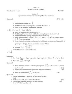 ISC Class 11 Maths Sample Paper | PDF | Circle | Equations