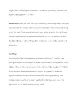 pages, build a following and then direct the traffic to your Snap, it’s quite hard 
to convert straight off of Tumblr. 
 
Aut