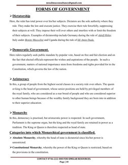 mwalimuconsultancy@gmail.com 
CONTACT 0746-222-000 FOR SIMILAR RESOURCES. 
Page | 10 
FORMS OF GOVERNMENT 
 Dictatorship 
He