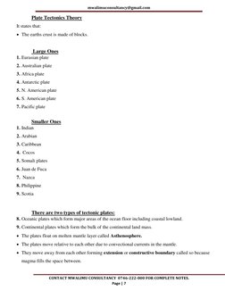 mwalimuconsultancy@gmail.com 
CONTACT MWALIMU CONSULTANCY  0746-222-000 FOR COMPLETE NOTES. 
Page | 7 
Plate Tectonics Theory