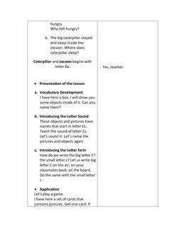 hungry. 
Who felt hungry? 
b. The big caterpillar stayed 
and sleep inside the 
cocoon. Where does 
caterpillar sleep? 
Cater