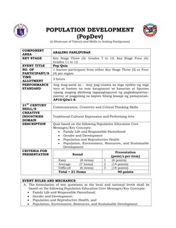 POPULATION DEVELOPMENT
(PopDev)
(A Showcase of Talents and Skills in Araling Panlipunan)
COMPONENT 
AREA
ARALING PANLIPUNAN
K