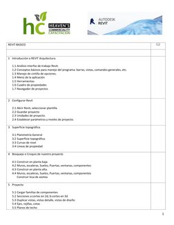 1
REVIT BASICO

1 Introducción a REVIT Arquitectura.
1.1 Análisis interfaz de trabajo Revit.
1.2 Conceptos básicos para mane