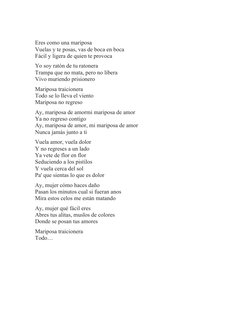 Mariposa Traicionera: Letras y Dolor | PDF