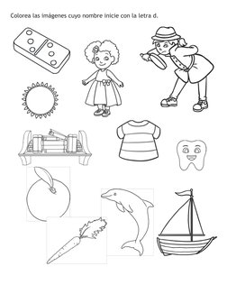 Colorea las imágenes cuyo nombre inicie con la letra d.
